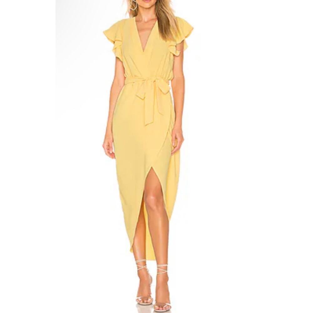 Amanda Uprichard Martinique Yellow Midi Belted Wrap Dress size Small